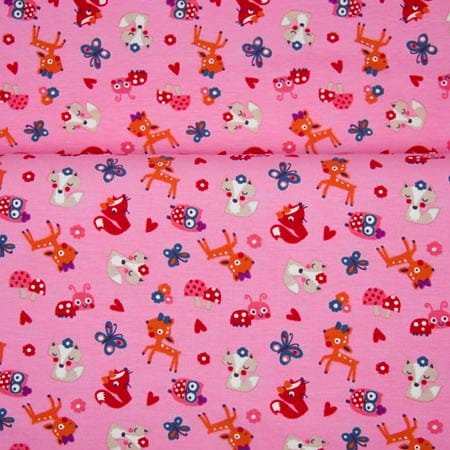 Jersey bawełniany - zwierzątka na różowym tle